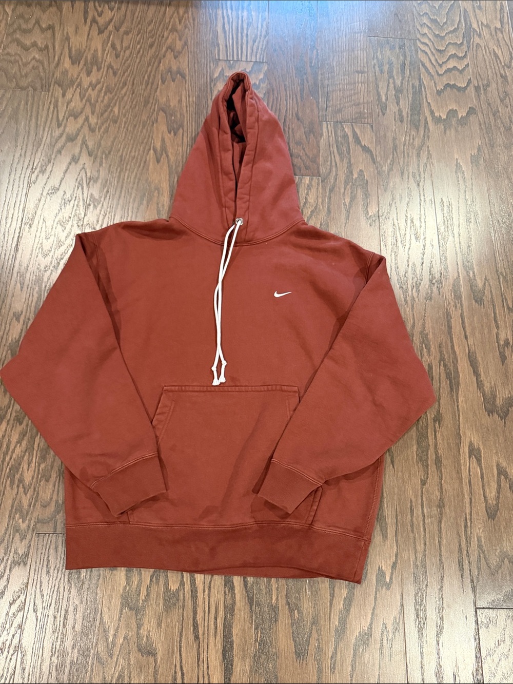 Nike Men's Brick Red Pullover Hoodie with White Swoosh